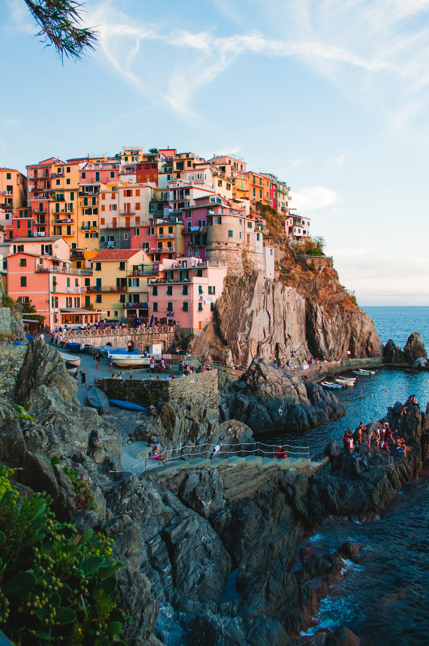 Colourful coastal houses overlooking the sea in Italy